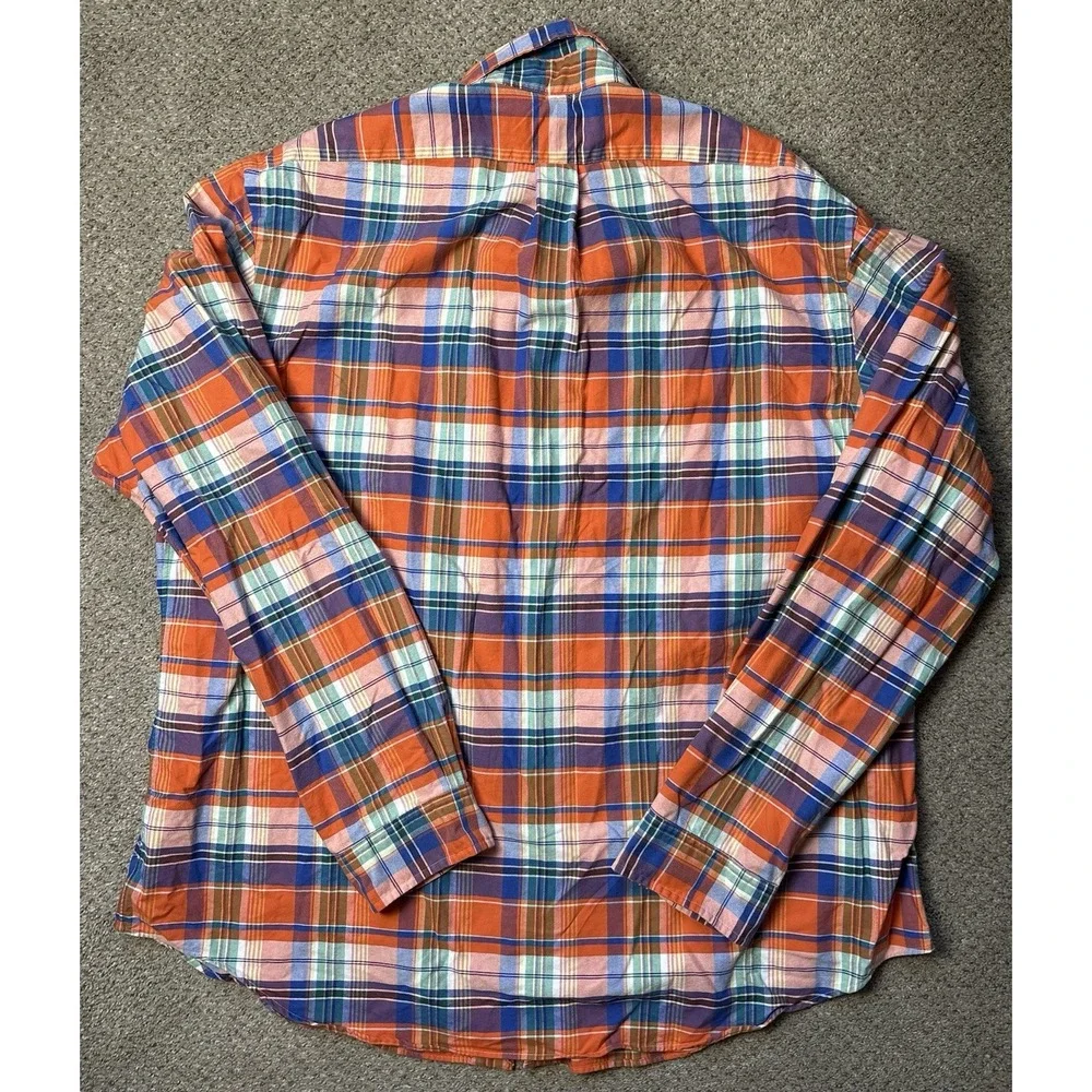 Polo Ralph Lauren Men's XXL 2XL Button Down Shirt Long Sleeve Plaid Orange Blue